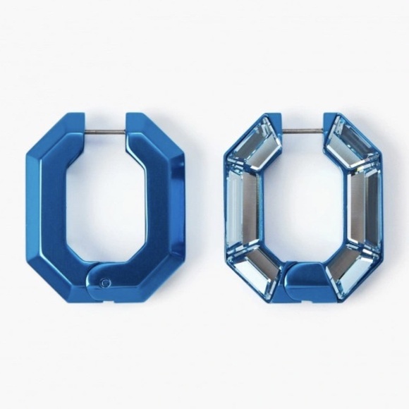 Swarovski Blue Lucent Octagon Hoop Earrings - Picture 2 of 15